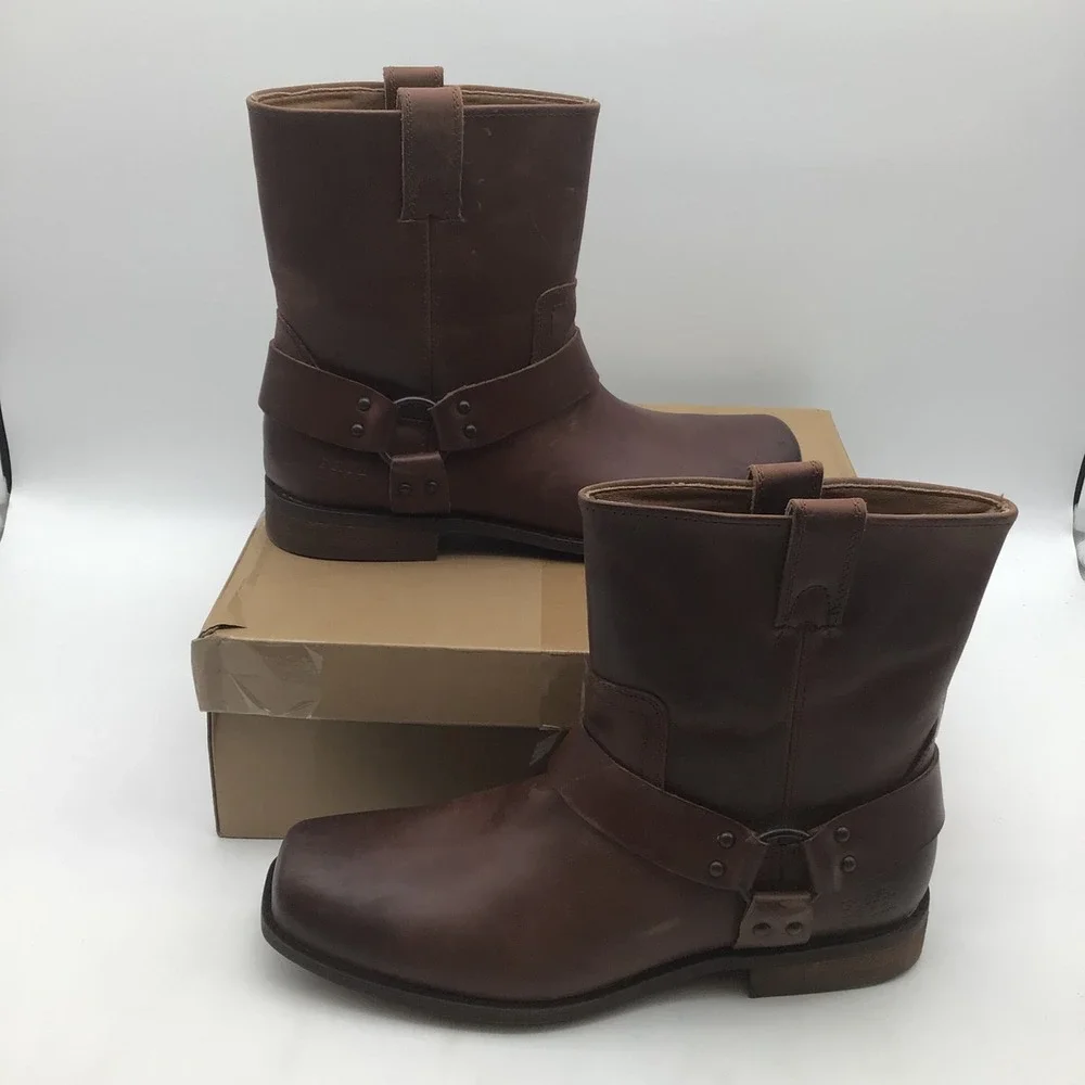 Frye and Co Roger Engineer Harness Leather Boots Whiskey Brown Size 11 M NEW